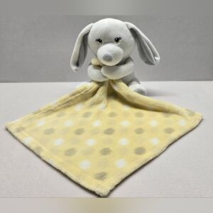 Gray Bunny Lovey Security Blanket Yellow Polka Dot Plush Baby